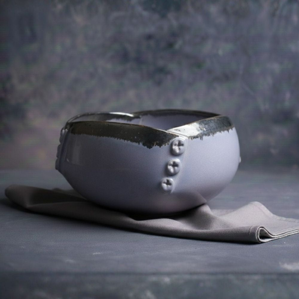 lavender square button ceramic bowl set of 2 for serving snacks salads desserts with modern textured finish